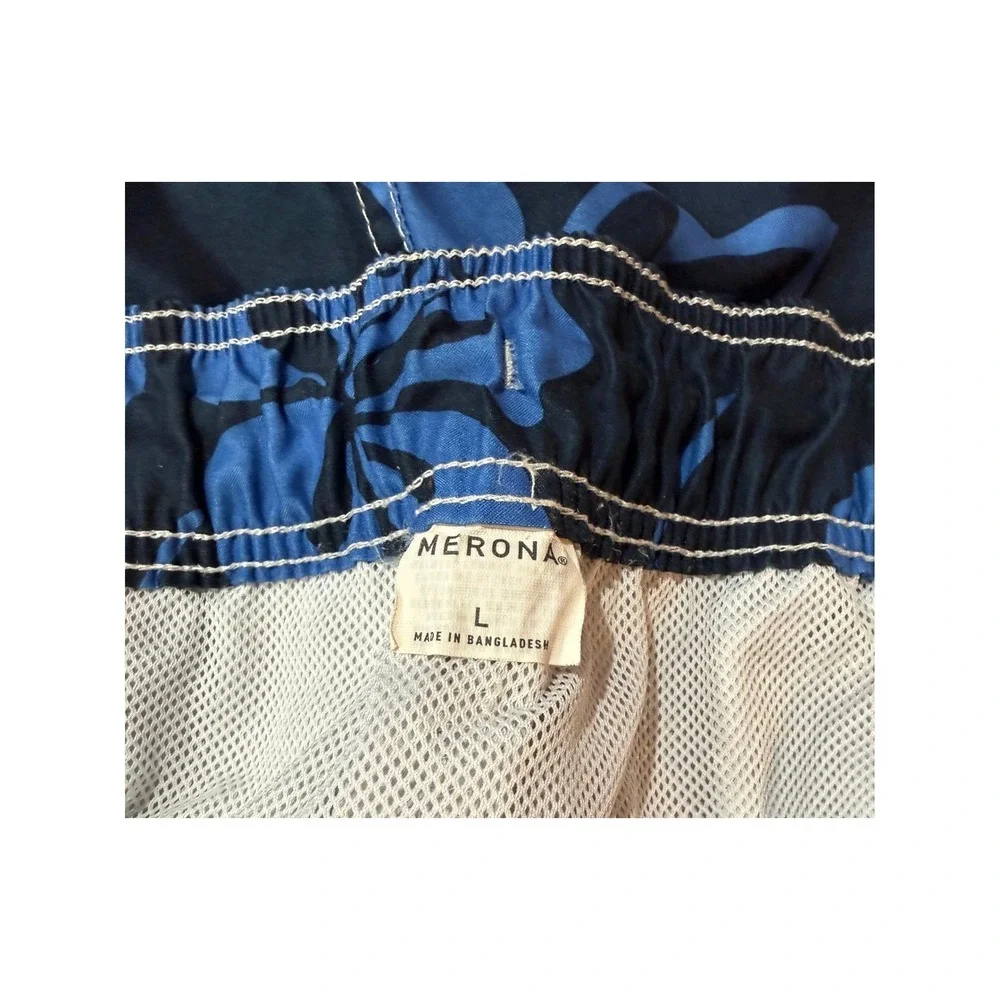 Merona Mens Blue Hibiscus Floral‎ Swim Trunks Cargo Pocket Board Shorts Large